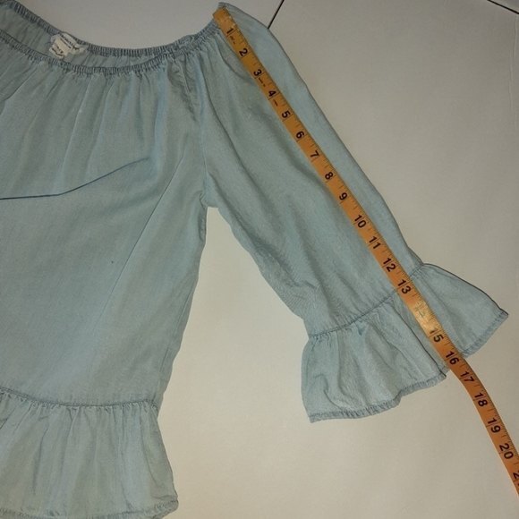 Beach lunch lounge Ruffles Top Washed Blue Lyocell Peplum Blouse Size S - Picture 9 of 11